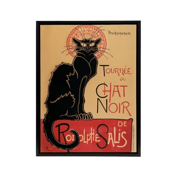 French Vintage Advert Chat Noir Black Cat Black Framed Canvas Art Print 12X16"