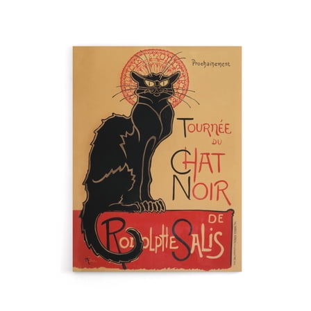 French Vintage Advert Chat Noir Black Cat Canvas Wall Art Print 12X16"
