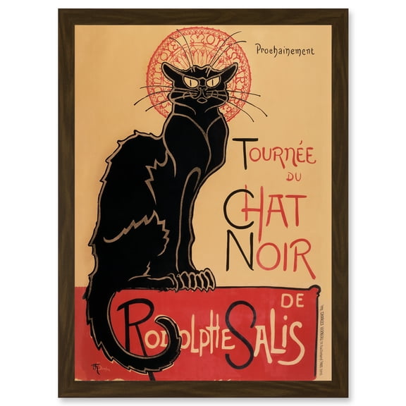 French Vintage Advertising Tournee Du Chat Noir The Black Cat Rodolphe Salis Artwork Framed Wall Art Print A4