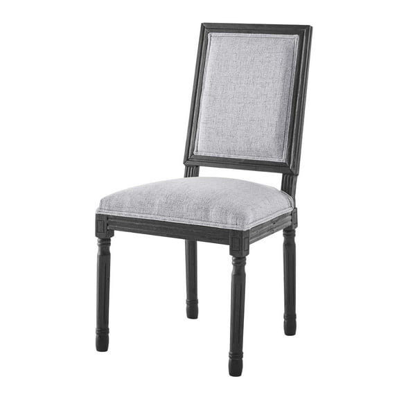 French Vintage Side Dining Chair, Fabric, Wood, Black Grey Gray, Modern Contemporary Urban Design, Kitchen Room Cafe Bistro Restaurant Hospitality