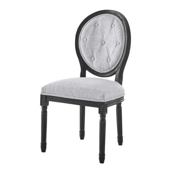 French Vintage Side Dining Chair, Fabric, Wood, Black Grey Gray, Modern Contemporary Urban Design, Kitchen Room Cafe Bistro Restaurant Hospitality