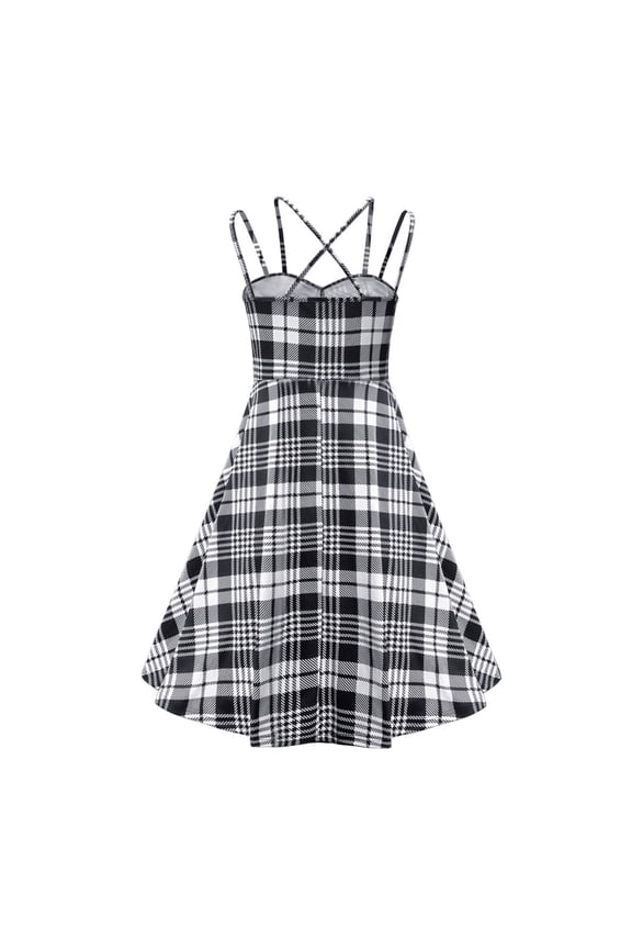 French Vintage Style Black and White Checkered A-Line Dress with Off-Shoulder Design for Women，Perfect for Summer