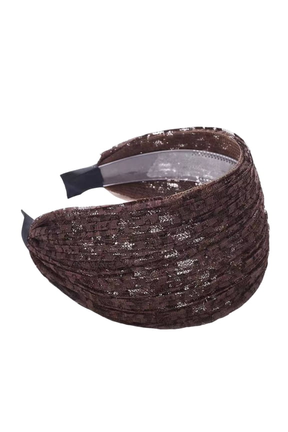 French Vintage Wide Lace Headband ,Elegant White Hair Ornament for Women, Double-Layer Lace Anti-Slip Wide Side Lace Headband, Non-Skid Hair Band for Yoga & Makeup,Coffee