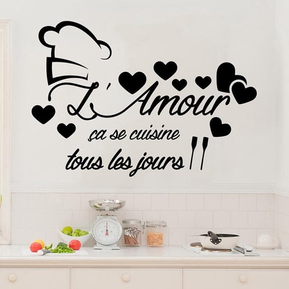 French Vinyl Sticker Quote Kitchen Wall Decal L'amour Ça Se Cuisine Vinyl Stickers Dinner Room Home Art Decals 61x42cm