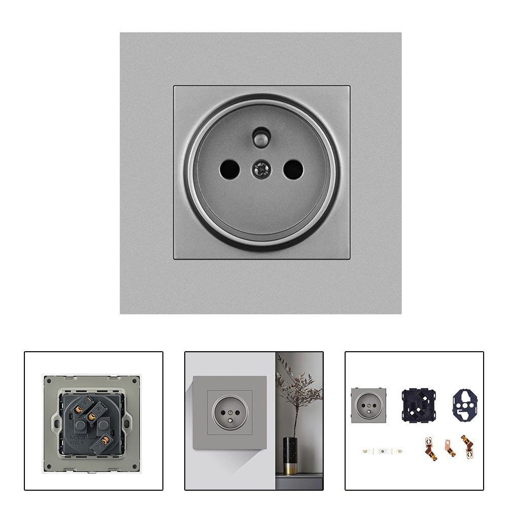 French Wall Power Socket Gray PC Panel European Plug AC 110 ~ 250V 16A