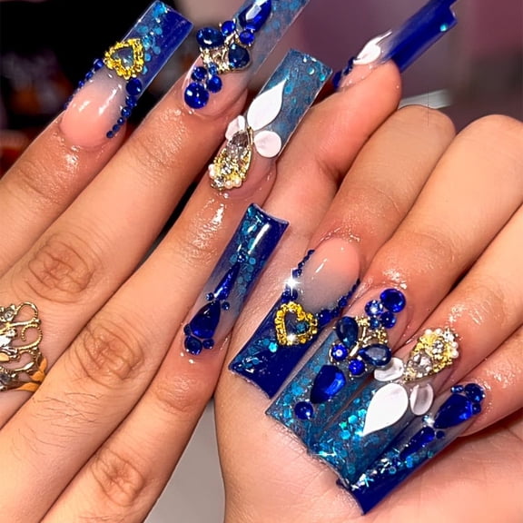 French Wearing Nail Wholesale Cross-border Explosive Flash Diamond Explosive Flash Nail Art Nail Piece Finished Water Pipe Rectangular Nail False Nail