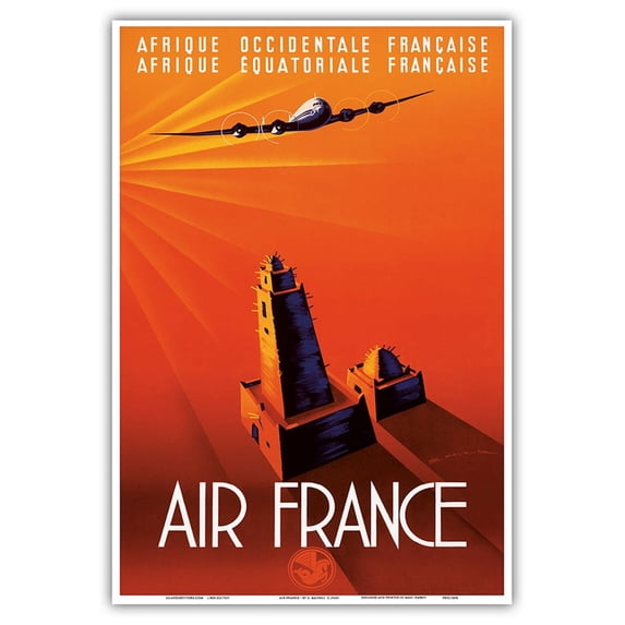 French West Africa - French Equatorial Africa - France - Vintage Airline Travel Poster by Edmond Maurus c.1940 - Master Art Print (Unframed) 13in x 19in