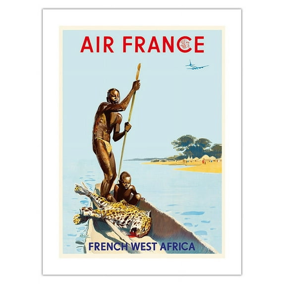 French West Africa - France - Vintage Airline Travel Poster by Albert Brenet c.1949 - Fine Art Matte Paper Print (Unframed) 18x24in