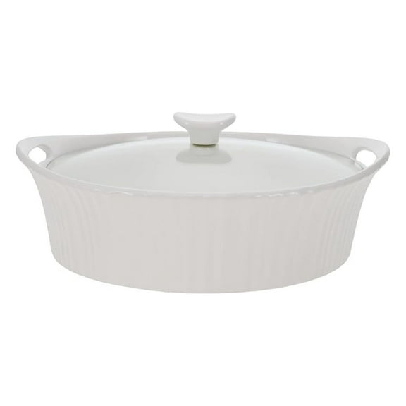 French White 2.5-Quart Oval Casserole with Lid - Family Size Baking Dish - Oven, Microwave, Freezer Safe - Kitchen & Table Serveware