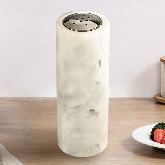 French White Cylindrical Marble Salt-Pepper Shaker, Natural Salt and Pepper Shaker, Hand-polished Marble Salt/ Pepper Shaker for Kitchen, Dining Table