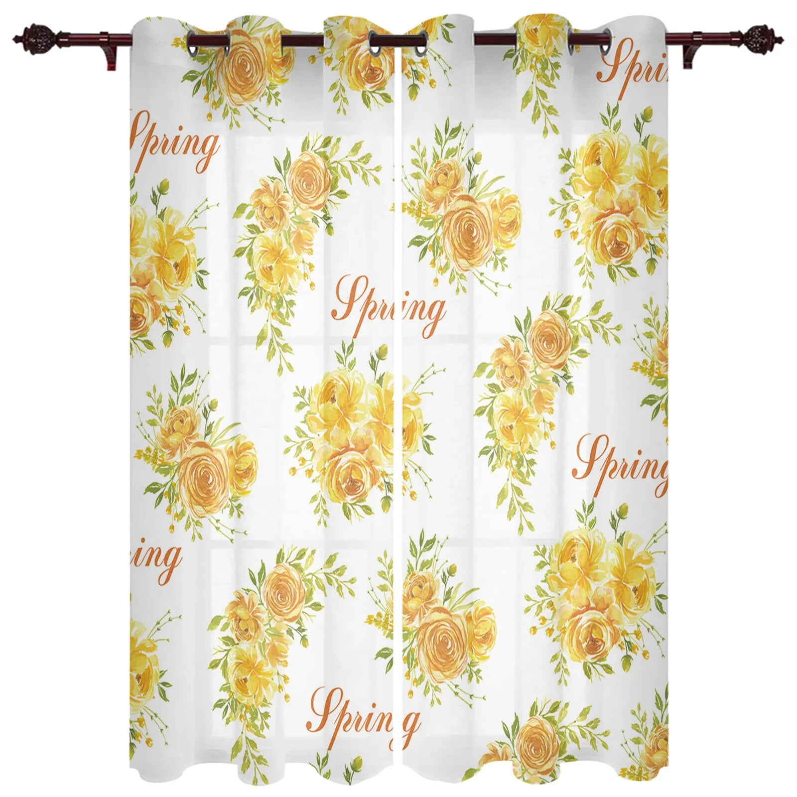 French Window Curtains Spring Yellow Flower Bloom Living Dining Room ...