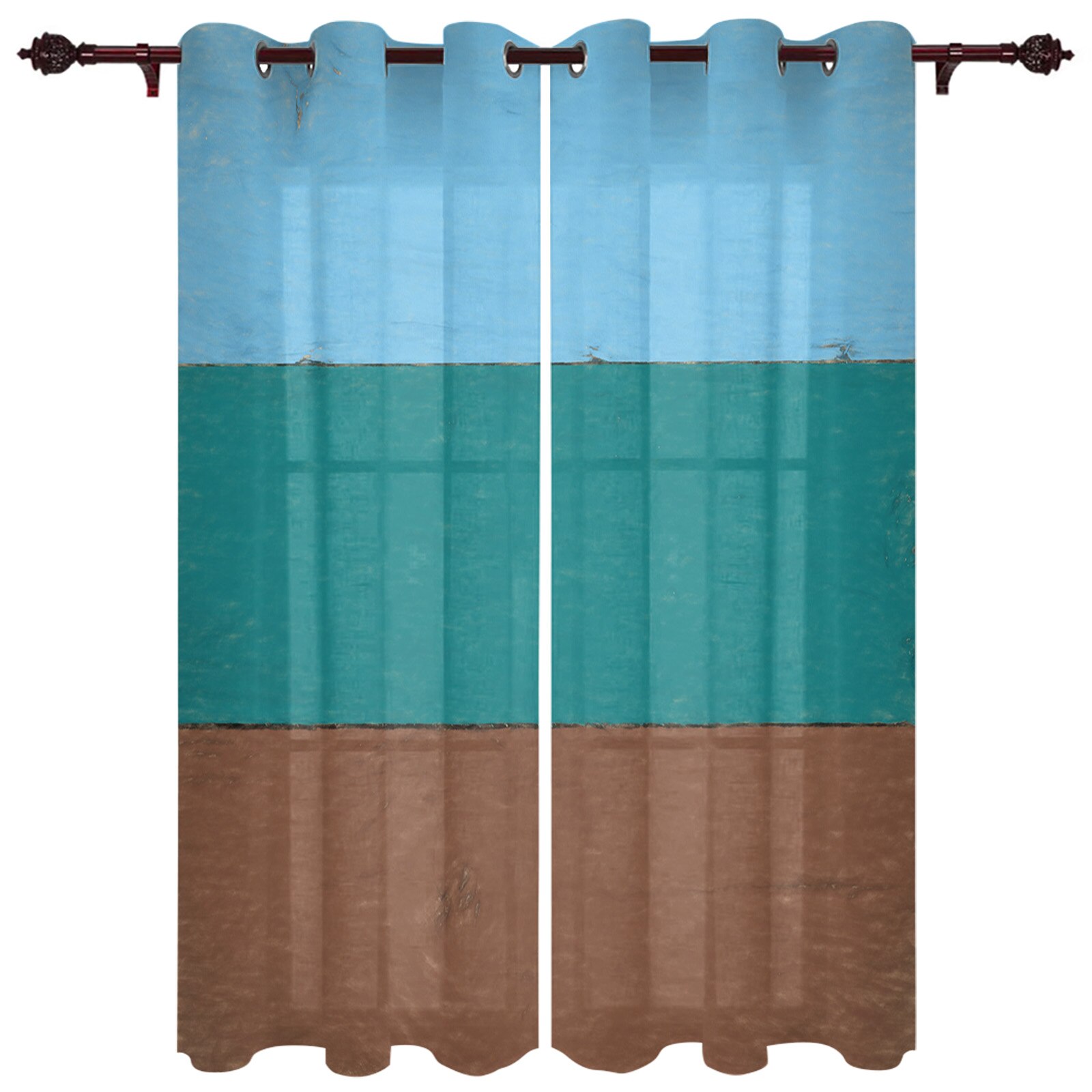 French Window Curtains Wood Grain Color Seaside Living Dining Room Kids