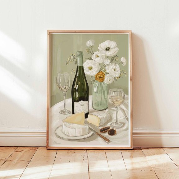French Wine Cheese Poster, Unframed Paper Poster 8x10in