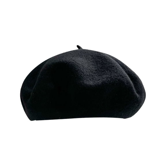 French Wool Beret Hat for Women with Classic Felt Design, Fashion Beanie Cap for Outdoor Travel and Casual Wear, Cute Felt Trilby Hat for Stylish Parisian Chic Look,Black