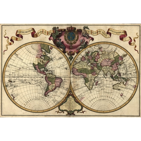 French World Map Shows Nautical Exploration Routes And Political Boundaries. Map By Guillaume Delisle. 1720 History (