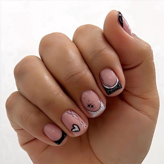 French black wearing nail sweet cool y2k star love nail art nail piece foreign trade line removable fake nail
