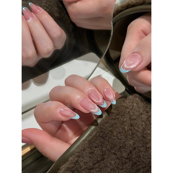 French blush smudge spar cat's eye pure hand-worn nail pure desire nude advanced sense nail art patch fake nail