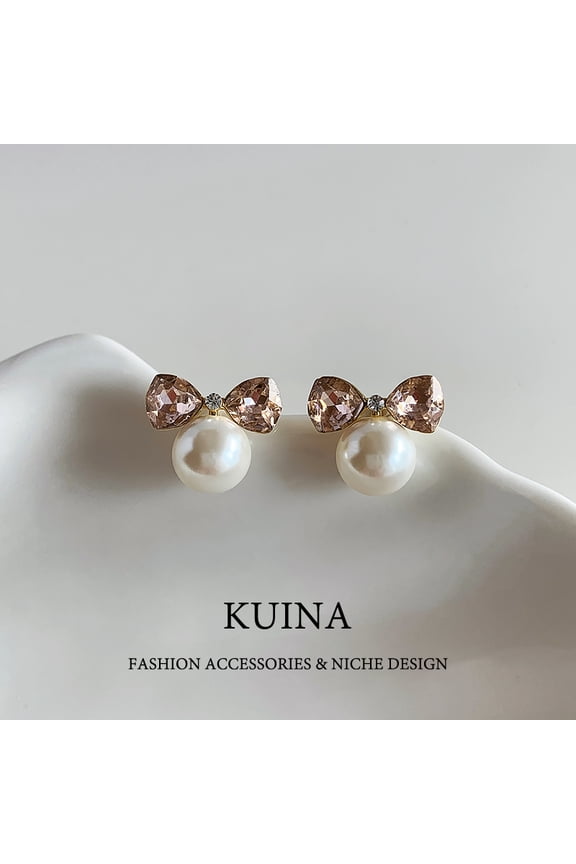 French bow pearl earrings female sterling silver needle light luxury senior sense of earrings unique absolutely beautiful earrings new