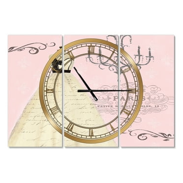French chandeliers Couture II' Glam 3 Panels Oversized Metal Clock - 36 in. wide x 28 in. high - 3 panels