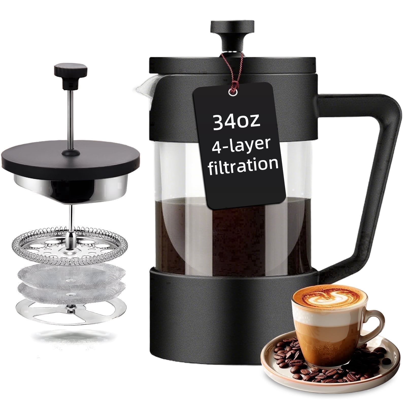 Acarner French Press Coffee Maker, 35 oz, Stainless Steel, Black