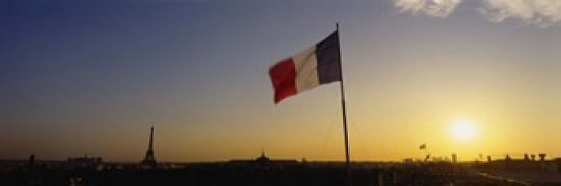 French flag waving in the wind Paris France Canvas Art - Panoramic Images (18 x 6)