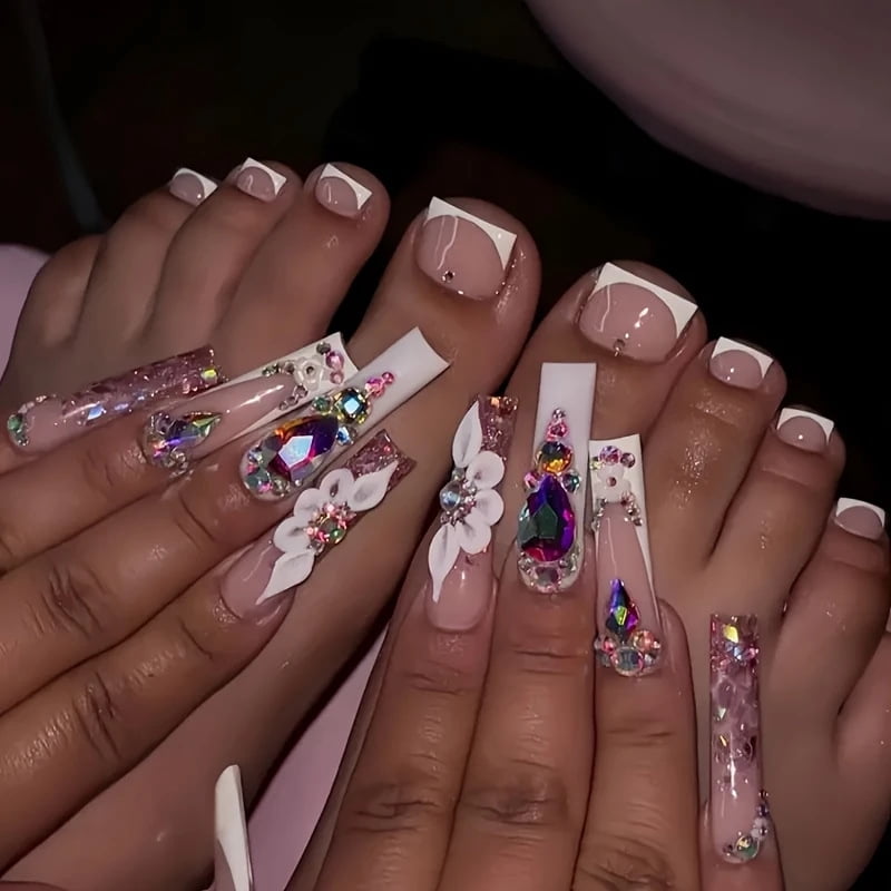 French full diamond flash French flower gentle sweet girl European and American wearing armor detachable nail piece finished product wholesale