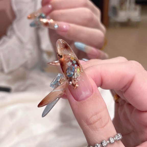 French leopard print smudged cat's eye pure handmade wearing armor atmosphere temperament white advanced sense nail patch fake nails