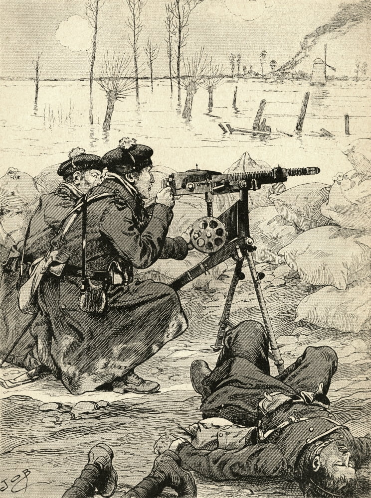 French machine gun team at the Battle of the Yser Belgium 1915 during World War One From Agenda Buvard du Bon Marche published 1917 Canvas Art - Ken Welsh Design Pics (12 x 16)