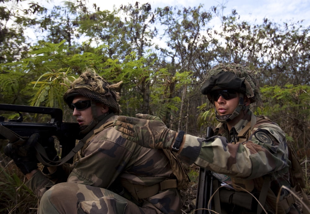 French marines scout ahead of a patrol during exercise Amercal 2012 Canvas Art - Stocktrek Images (35 x 24)