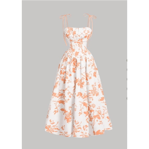 French retro floral print elegant waist-cinching slip dress