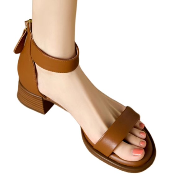 French, retro, sandals, women's shoes, summer high heels, soft soles, thick heels, genuine leather