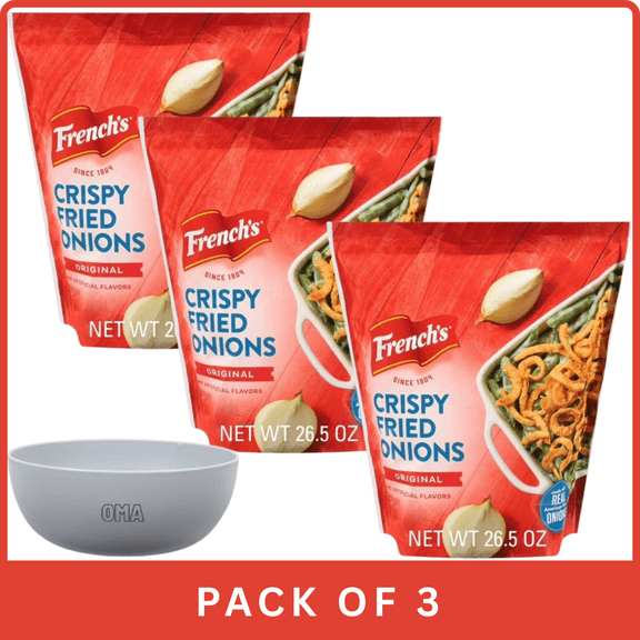 Frenchs Original Crispy Fried Onions (26.5 oz)-3pk, With Olive White Bowl By OMA