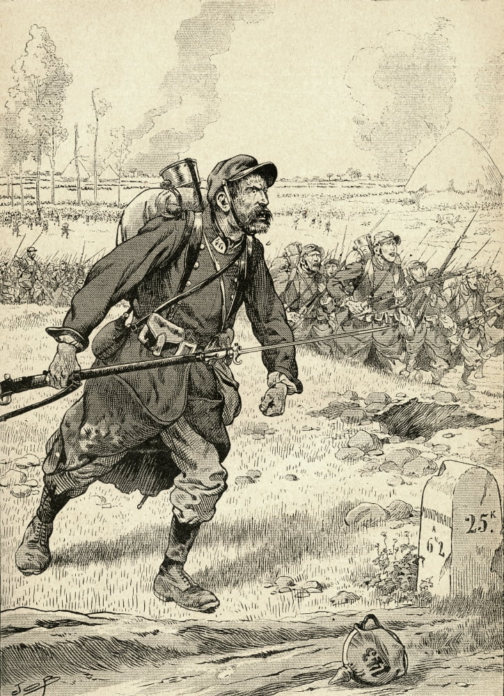 French soldier advances during the first Battle of the Marne France 1914 during World War One Canvas Art - Ken Welsh Design Pics (12 x 16)