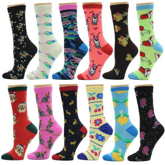 Frenchic 12 Pairs Women's Colorful Patterned Funny Playful Casual Fashion Crew Socks