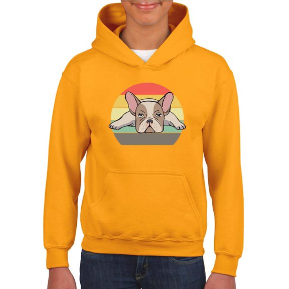 Frenchie Bulldog Retro Style Hoodie Juniors -Image by Shutterstock,  Large