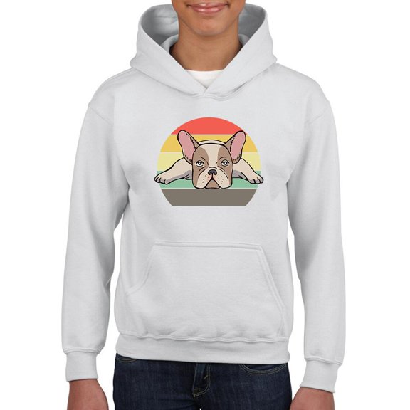 Frenchie Bulldog Retro Style Hoodie Juniors -Image by Shutterstock, Medium