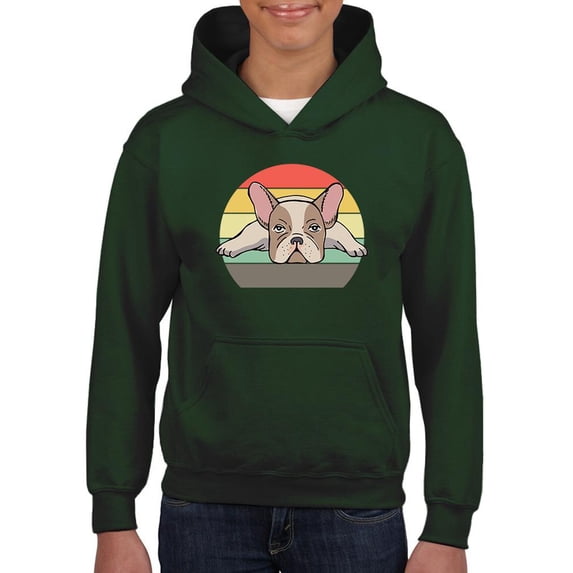 Frenchie Bulldog Retro Style Hoodie Juniors -Image by Shutterstock, Medium