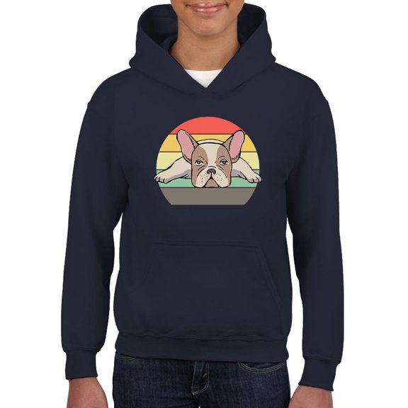 Frenchie Bulldog Retro Style Hoodie Juniors -Image by Shutterstock, Small