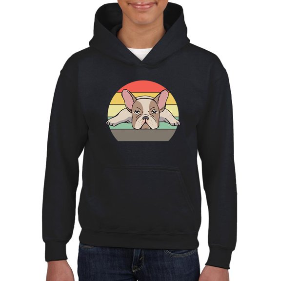 Frenchie Bulldog Retro Style Hoodie Juniors -Image by Shutterstock,  x-Large