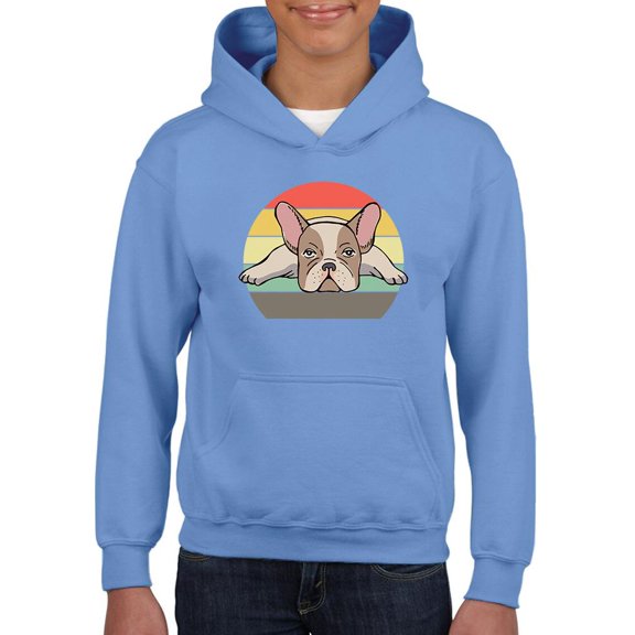 Frenchie Bulldog Retro Style Hoodie Juniors -Image by Shutterstock, x-Large