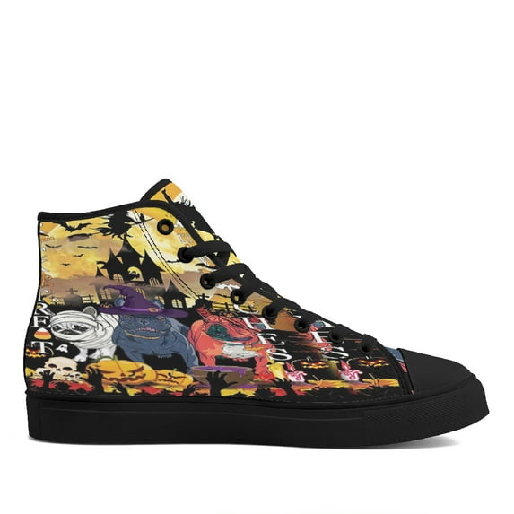 Frenchie Bulldog. Trick Or Treat Halloween Pumpkin High Top Canvas Shoes Sneakers Black Size 9.5