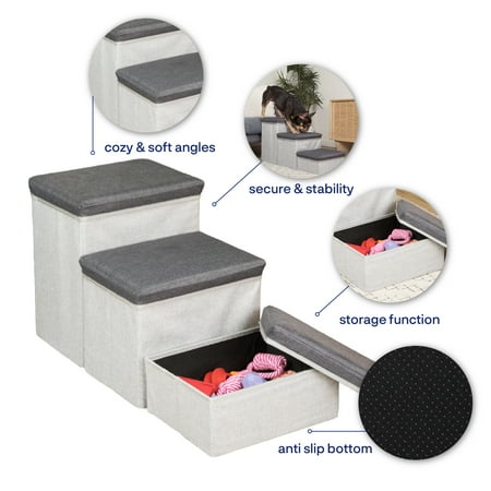 Frenchie Charm Foldable Pet Stairs with Storage for Small & Medium Dogs, Holds up to 110 lbs