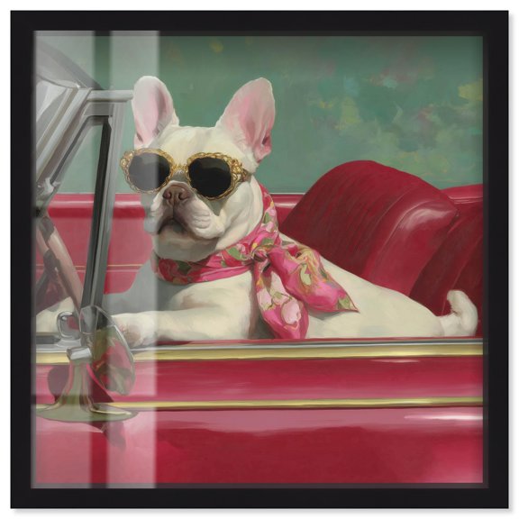 Frenchie Fashionista Drive Shadowbox Print Cats Wall Art by Art Remedy, Black Frame, 24 x 24