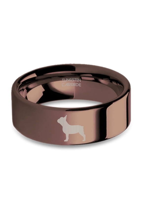 Frenchie French Bulldog Copper Brown Polished Tungsten Wedding Band, 8mm, Size 9