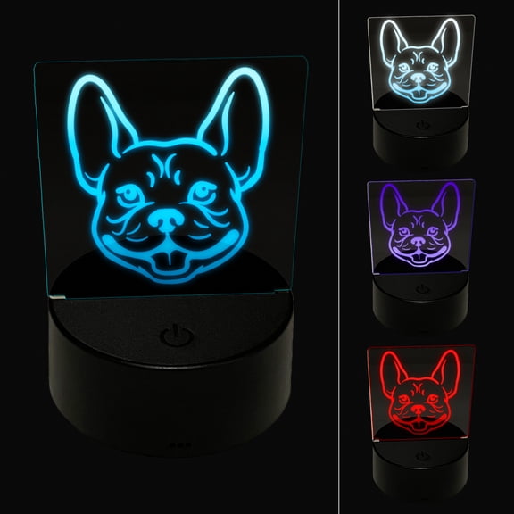 Frenchie French Bulldog Dog Head LED Night Light Sign 3D Illusion Desk Nightstand Lamp