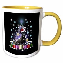 3drose, Frenchie French Bulldog Dog with Merry Christmas Snow, 15oz Two-tone Yellow Mug