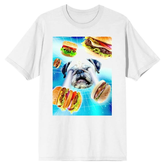 Frenchie French Bulldog Laser Eyes Chaneling Hamburgers Men's White T-Shirt Tee Shirt-Large