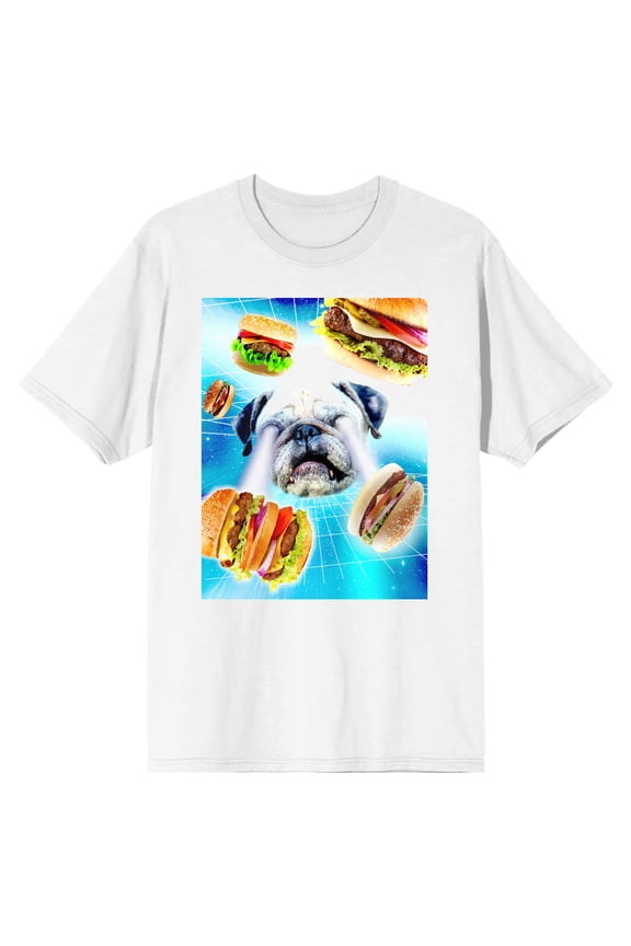 Frenchie French Bulldog Laser Eyes Chaneling Hamburgers Men's White T-Shirt Tee Shirt-X-Large
