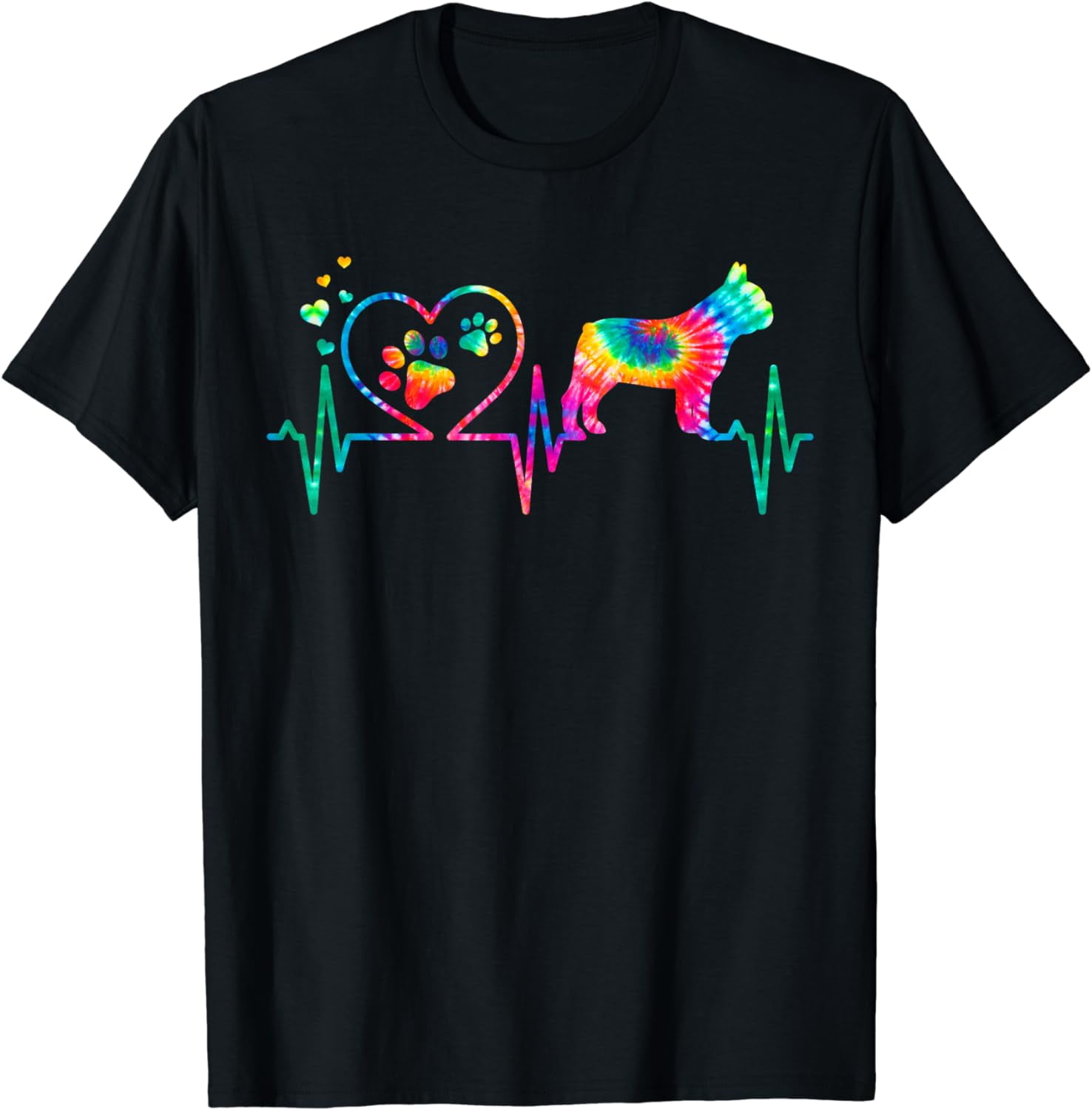 Frenchie French Bulldog Mom Dad Heartbeat Tie Dye Dog Gift T-Shirt ...