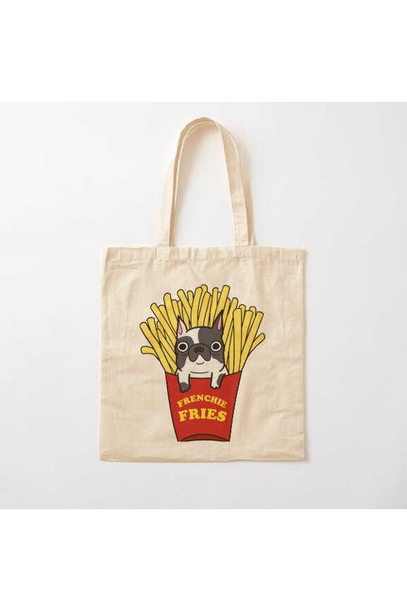 Frenchie Fries Canvas Tote Bags, Reusable Shopping Bag